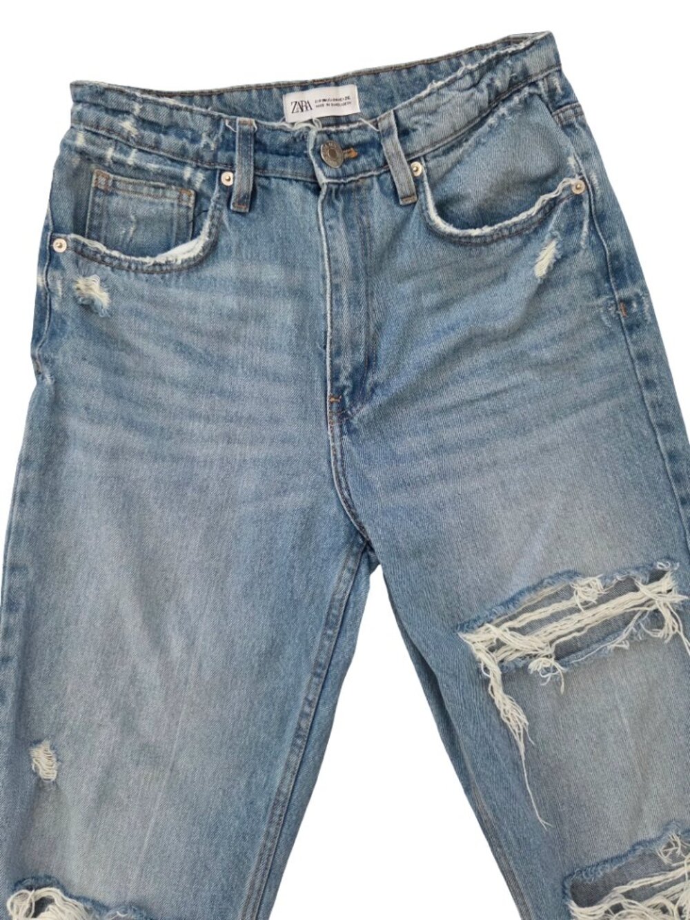 Zara Jeans Womens 4 26 Distressed Ripped Straight Leg High Rise Grunge Denim - Picture 6 of 14